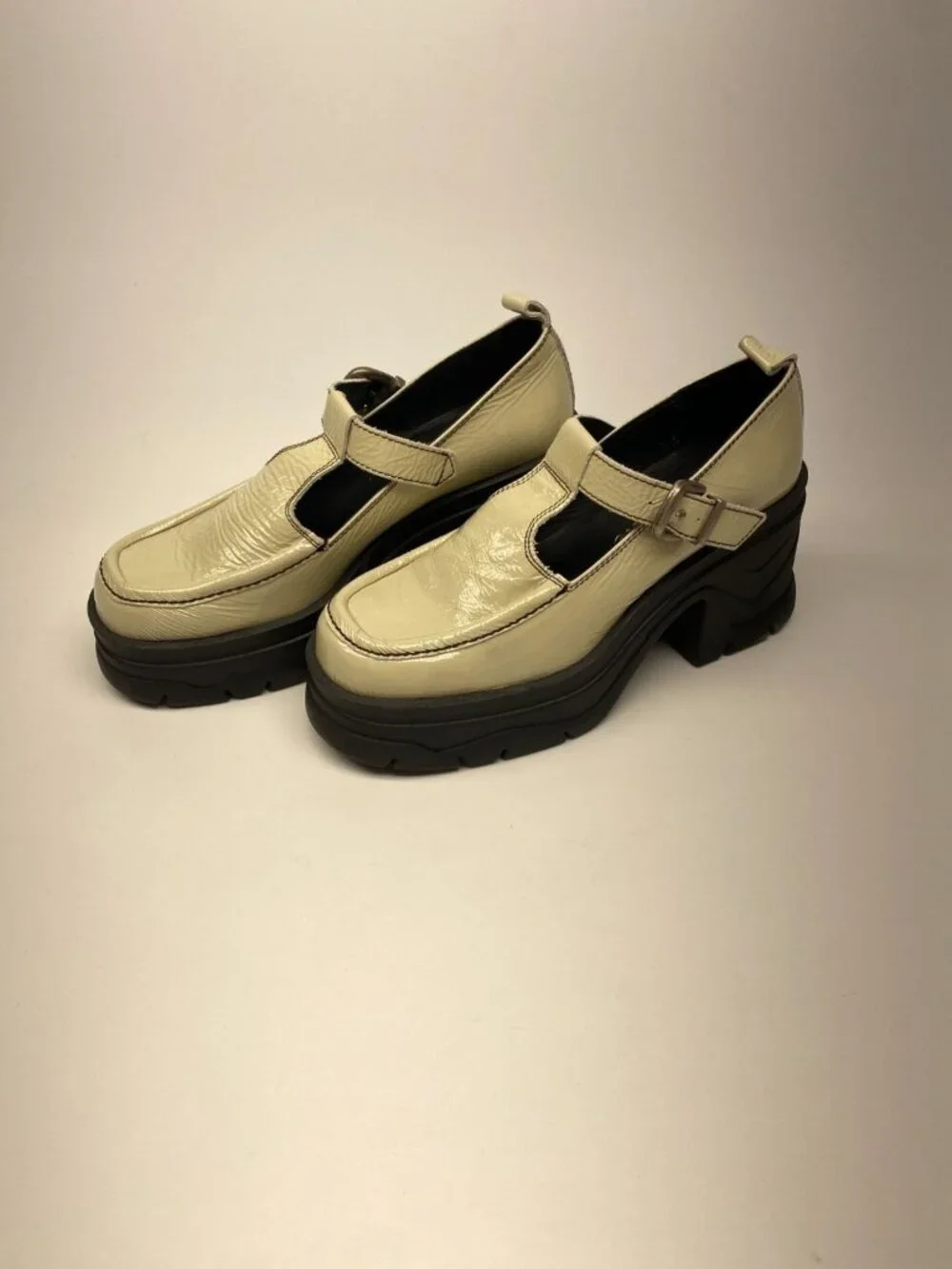 Free People Womens Cream Patent Leather Platform Mary Jane Shoes 10